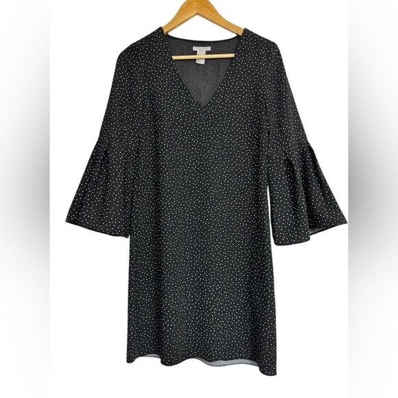H&M Black Polka Dot Mini Dress Bell Sleeve Size 4 - Picture 1 of 10